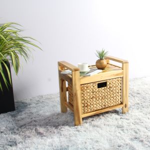 Brae water hyacinth Wood Storage Stool – light Brown - Lam Hiep Hung JSC